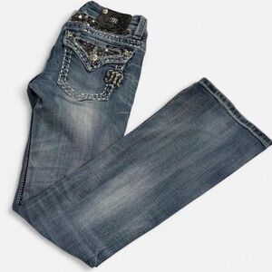 Miss Me Bootcut Embellished Jeans 26x31 JE8033BR Sequin Flap Pocket Y2K